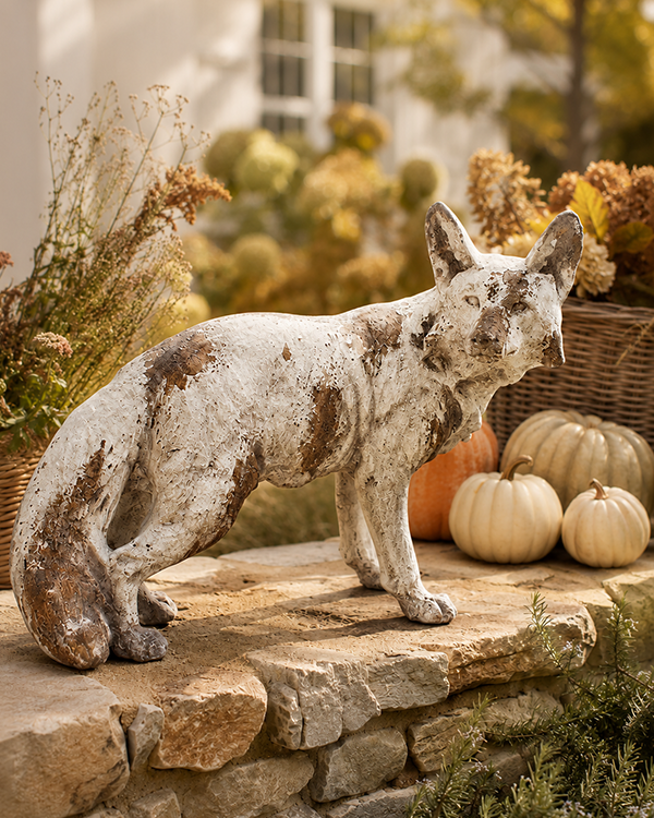19 Inch Faux Concrete Fox Figurine