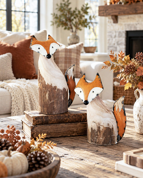 Countryside Recycled Wood & Iron Foxes, Set of 2