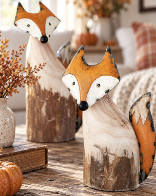 Countryside Recycled Wood & Iron Foxes, Set of 2