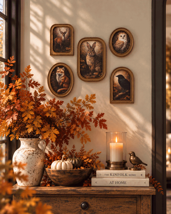 Vintage-Inspired Double-Sided Halloween Framed Art, Set of 5