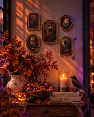 Vintage-Inspired Double-Sided Halloween Framed Art, Set of 5
