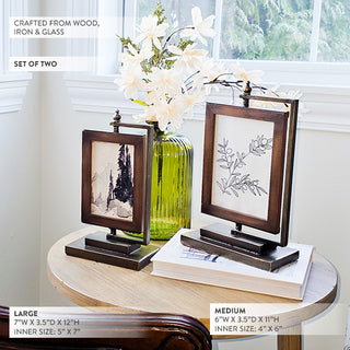 Antique Bronze Standing Pedestal Picture Frames, Set of 2