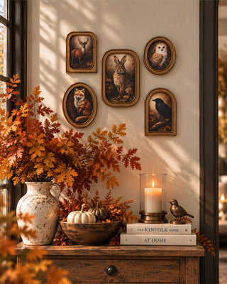 Vintage-Inspired Double-Sided Halloween Framed Art, Set of 5