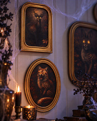 Vintage-Inspired Double-Sided Halloween Framed Art, Set of 5