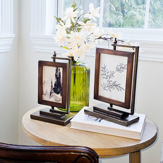 Antique Bronze Standing Pedestal Picture Frames, Set of 2