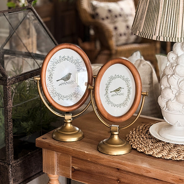 Oval Photo Frame, Set of 2 | Antique Brass Stand Vintage Tabletop