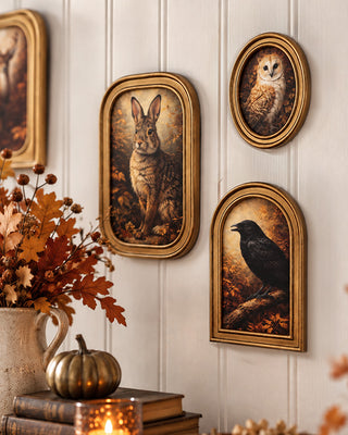 Vintage-Inspired Double-Sided Halloween Framed Art, Set of 5