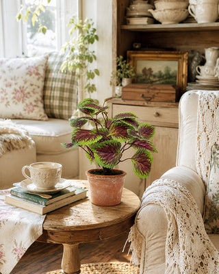 Potted Purple Mint Bush - Faux Botanical Plant for Home Decor