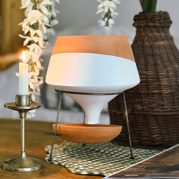 plant stand for terracotta pot Natural Terracotta Funnel Planter with Metal Plant Stand