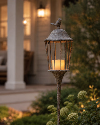 Outdoor Metal Lantern Garden Stake with Bird - 56 Inch Yard Art