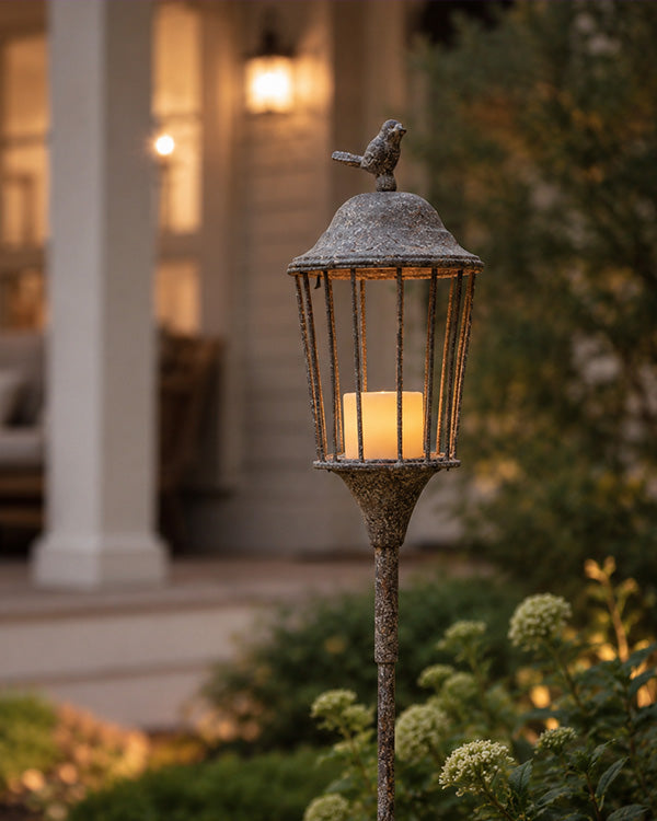 Outdoor Metal Lantern Garden Stake with Bird - 56 Inch Yard Art