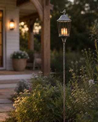 Outdoor Metal Lantern Garden Stake with Bird - 56 Inch Yard Art