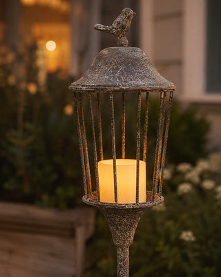 Outdoor Metal Lantern Garden Stake with Bird - 56 Inch Yard Art