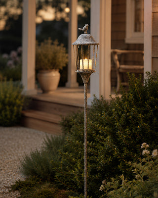 Outdoor Metal Lantern Garden Stake with Bird - 56 Inch Yard Art