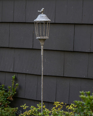 Outdoor Metal Lantern Garden Stake with Bird - 56 Inch Yard Art