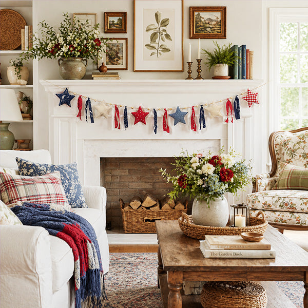 60 Inch Rustic Mixed Pattern Raggedy Star Garland | America's 250th Birthday