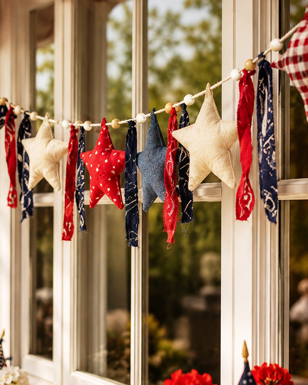 60 Inch Rustic Mixed Pattern Raggedy Star Garland | America's 250th Birthday