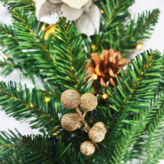 9 Foot Pre-Lit Christmas Garland with Gold Poinsettias Pinecones and Ornaments