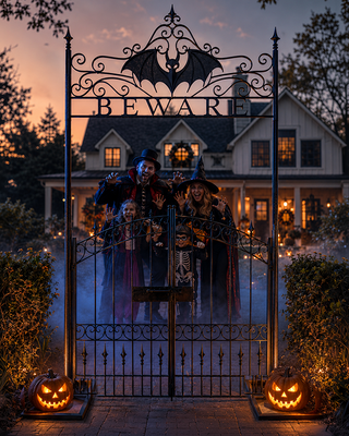 9-Foot Freestanding Metal Halloween Beware Archway Gate