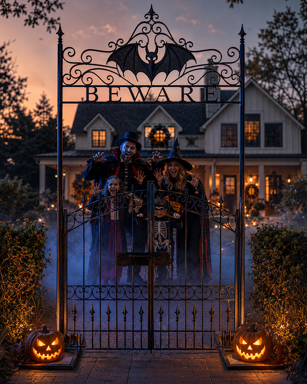 9-Foot Freestanding Metal Halloween Beware Archway Gate