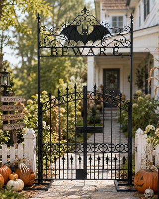 9-Foot Freestanding Metal Halloween Beware Archway Gate