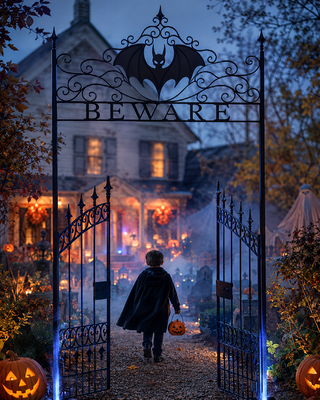 9-Foot Freestanding Metal Halloween Beware Archway Gate