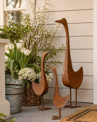 Indoor/Outdoor Rustic Metal Geese Garden Sculptures, Set of 3