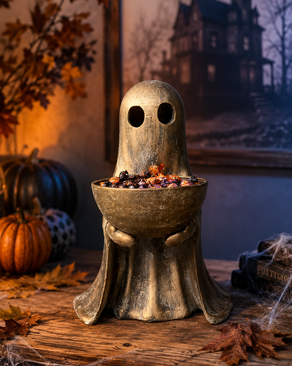 Antique Distressed Gold Finish Standing Ghost with Bowl