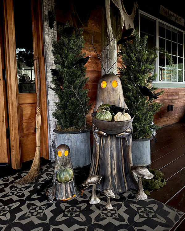 Grand Sculptural Metal Ghost Statue with Bowl