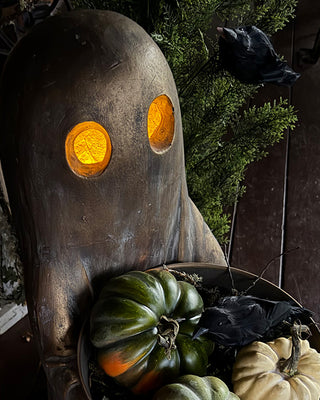 Grand Sculptural Metal Ghost Statue with Bowl