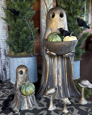 Grand Sculptural Metal Ghost Statue with Bowl