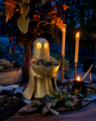 Antique Distressed Gold Finish Standing Ghost with Bowl