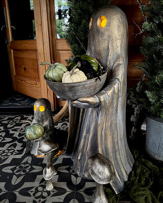 Grand Sculptural Metal Ghost Statue with Bowl