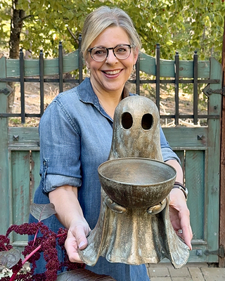 Antique Distressed Gold Finish Standing Ghost with Bowl