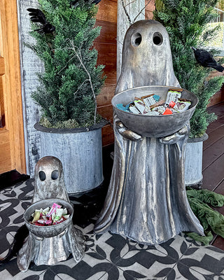 Grand Sculptural Metal Ghost Statue with Bowl