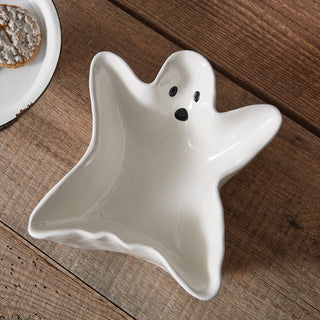 Empty porcelain ghost-shaped bowl for Halloween treats, food-safe holiday serving dish