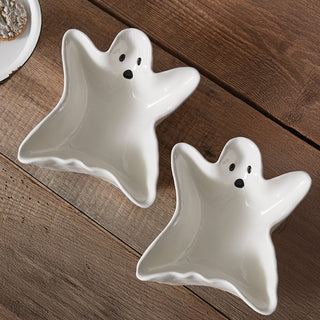 Pair of porcelain ghost bowls for Halloween entertaining, festive serving dishes for candy or snack