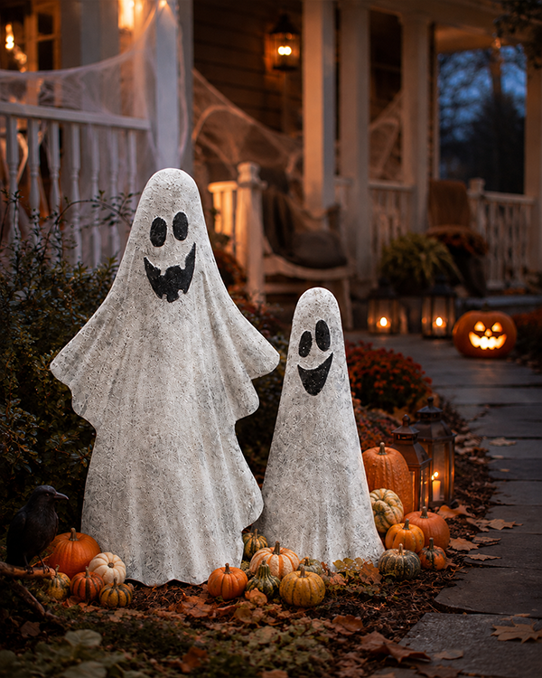 Metal Ghost Outdoor Sculptures, Set of Two