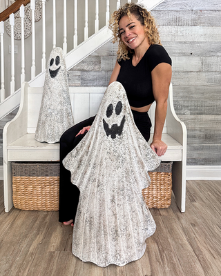 Metal Ghost Outdoor Sculptures, Set of Two