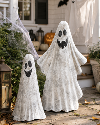 Metal Ghost Outdoor Sculptures, Set of Two