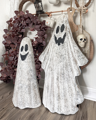 Metal Ghost Outdoor Sculptures, Set of Two