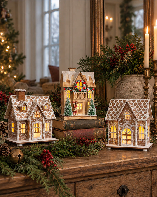 Lighted Gingerbread House & Ski Lodge Village Decor, Choose Your Style