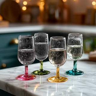 Hand-Blown Recycled Glass Aperitif Glasses with Multi-Color Stems, Set of 4