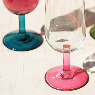 Hand-Blown Recycled Glass Aperitif Glasses with Multi-Color Stems, Set of 4