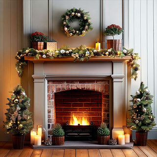 Pre-Lit LED Indoor/Outdoor Christmas Wreath, Garland and Two Trees | 4 Piece Set Battery Operated Timer