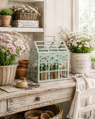 Outdoor/Indoor Green Metal Greenhouse Tabletop Terrarium Display Case