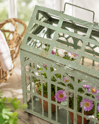 Outdoor/Indoor Green Metal Greenhouse Tabletop Terrarium Display Case