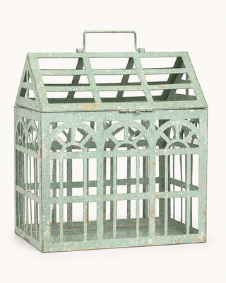Outdoor/Indoor Green Metal Greenhouse Tabletop Terrarium Display Case
