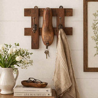 Rustic wooden shoe wall hook rack entryway decor