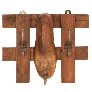 Vintage wood three-hook coat rack wall decor
